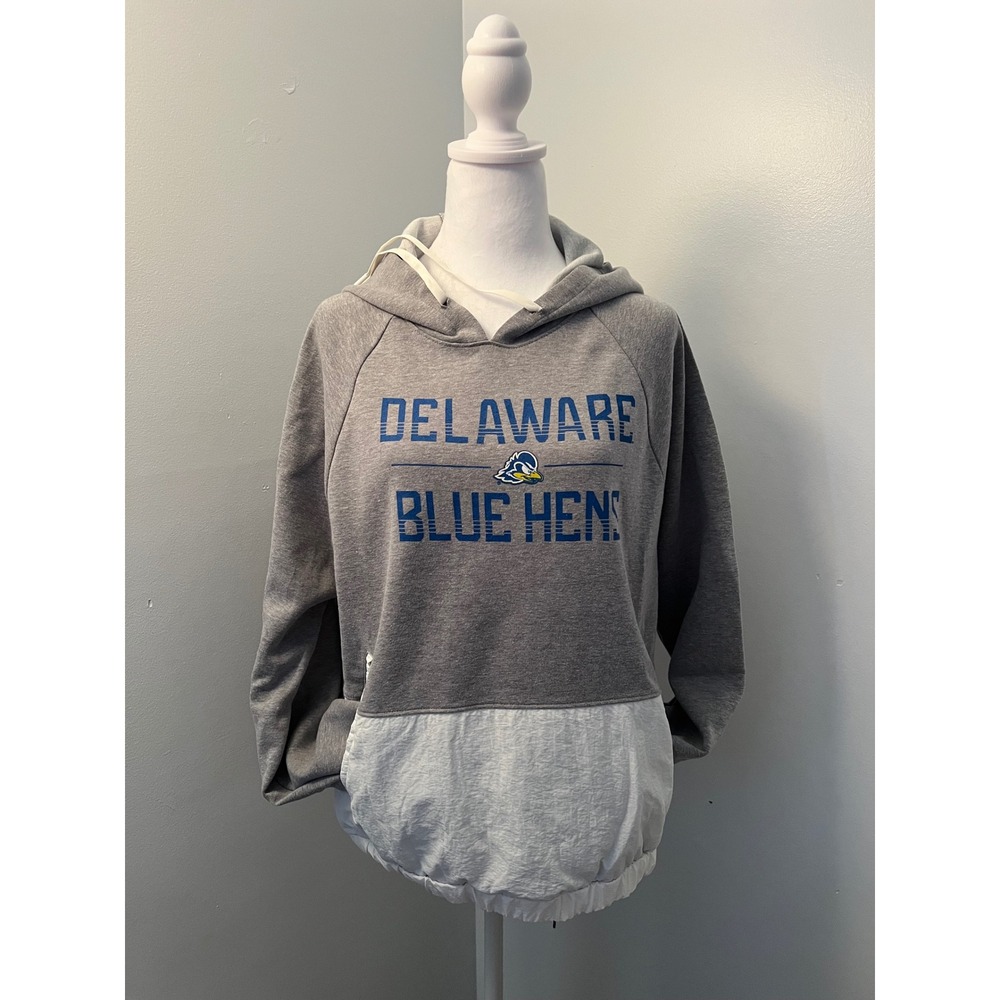 Under Armour Delaware Blue Hens Hoodie Womens Large Gray White Pullover